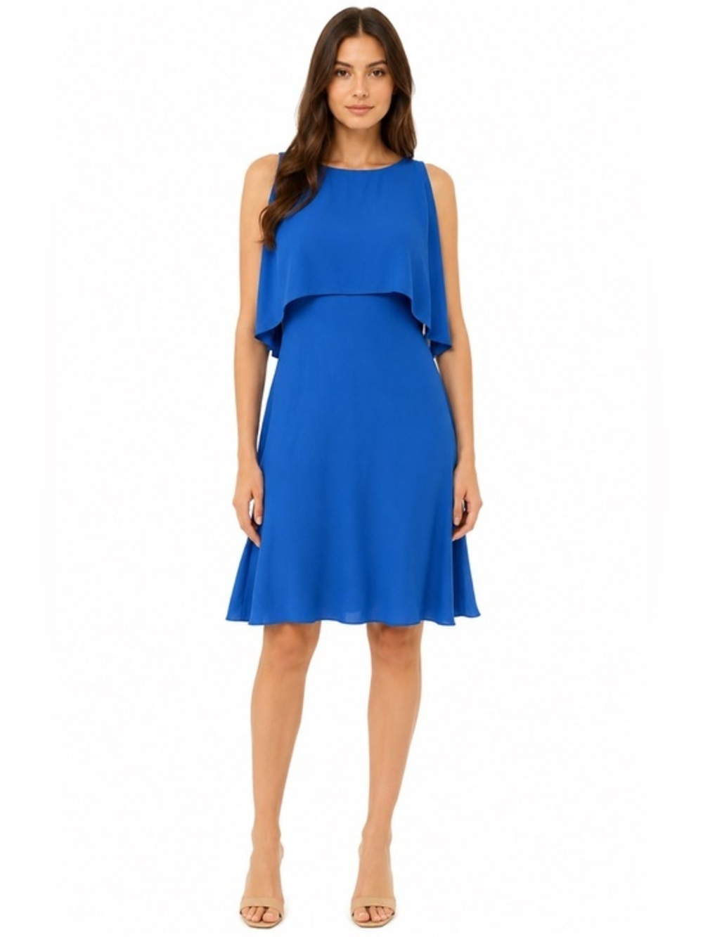Massimo Dutti Blue Cape Overlay Knee-Length Shift Dress 4 Minimalist Office NEW